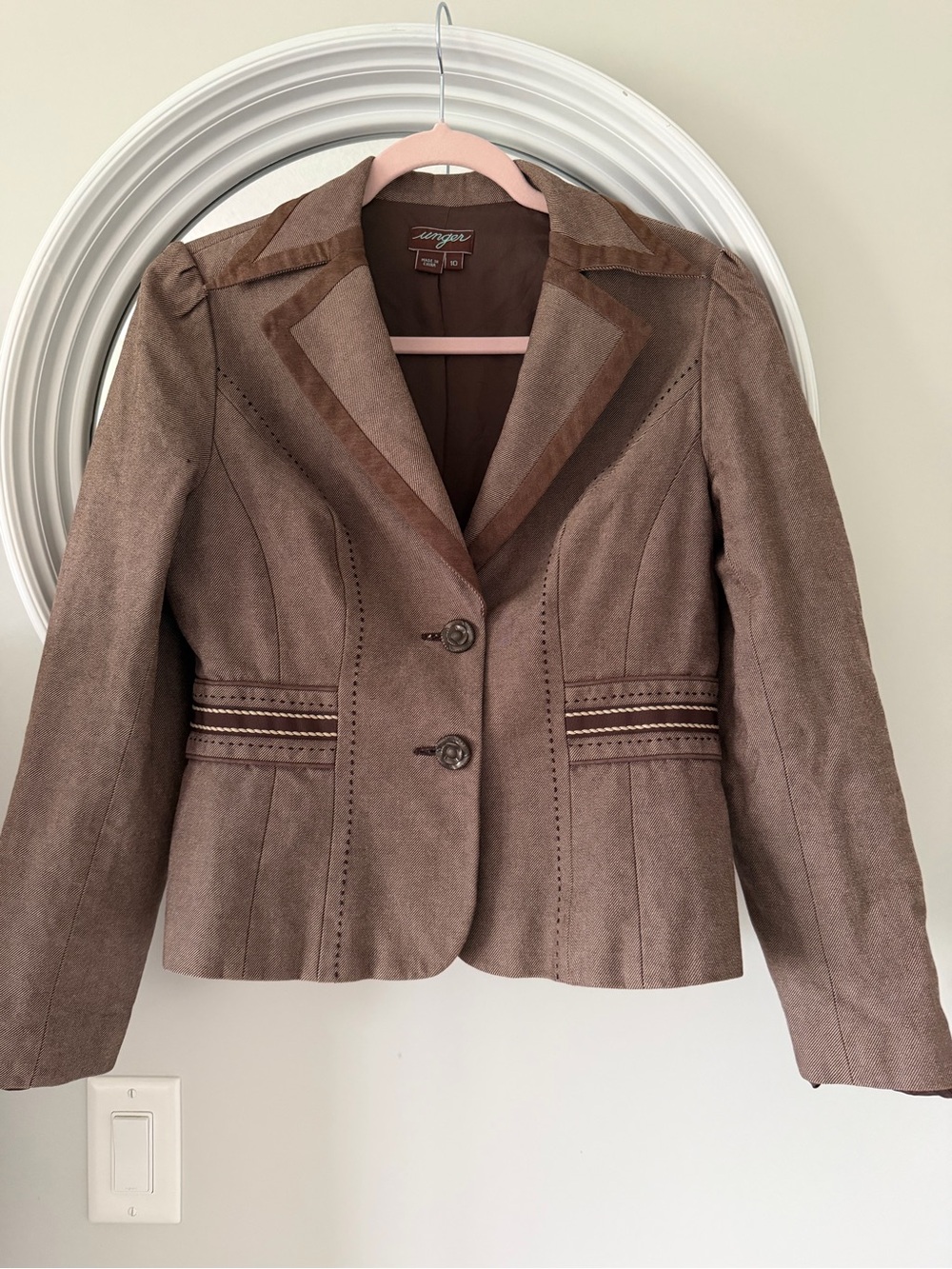 Vintage Kay Unger New York Western Core Brown Tailored Blazer Jacket - Size 10